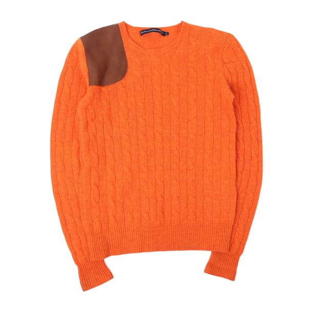 랄프로렌 오렌지 레더 숄더패치 케이블 니트