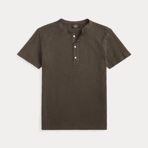 RRL 와플 니트 숏 슬리브 헨리 셔츠