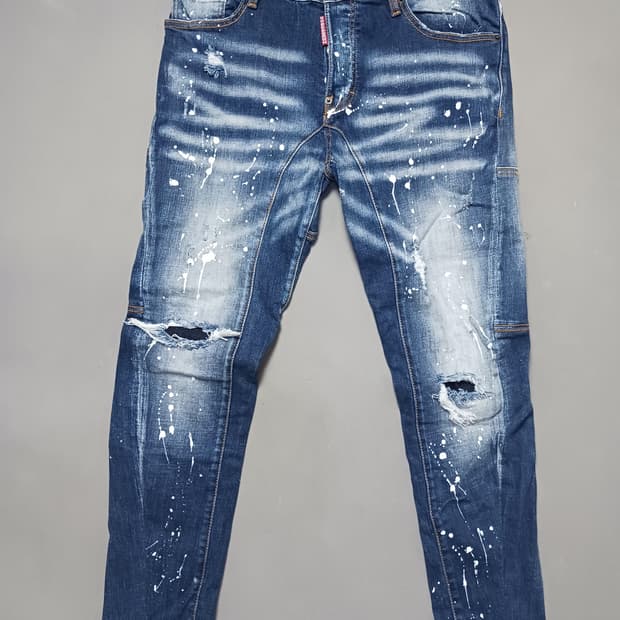 [50] 디스퀘어드2 화이트 스플래터 타이디바이커진 청바지 34 35
