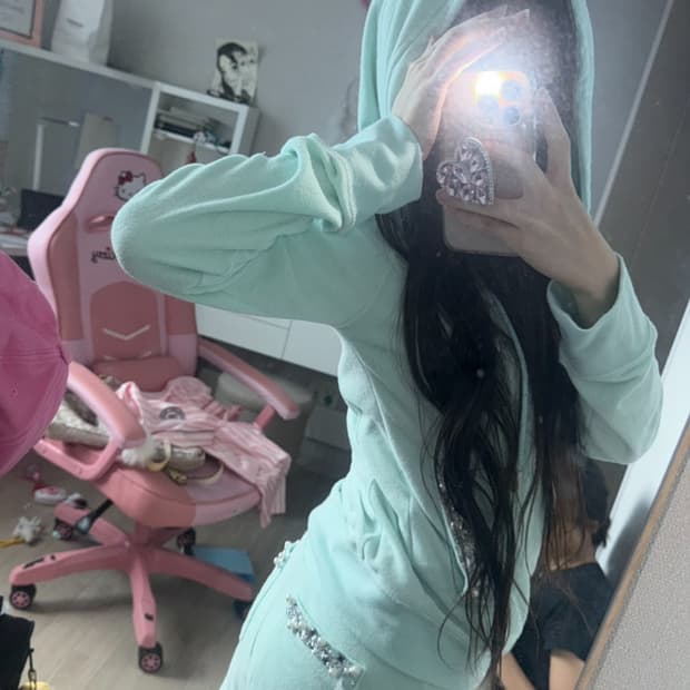 착샷)Rady 셋업 라디 레디 갸루 베메클 쥬얼 후드집업 반바지민트