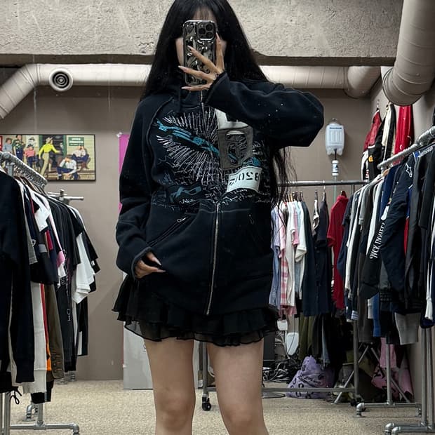 빈티지 레터링 후드집업 S106