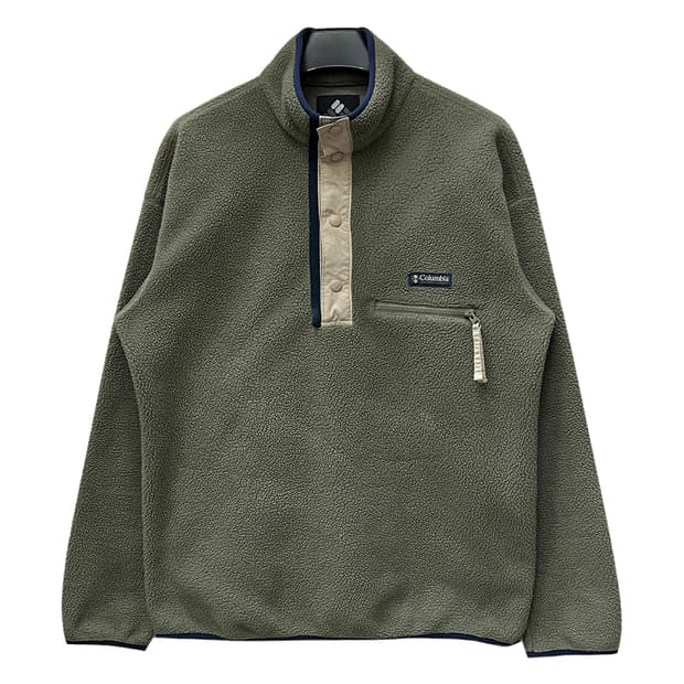 컬럼비아 카키 풀오버 스냅 플리스 95 M