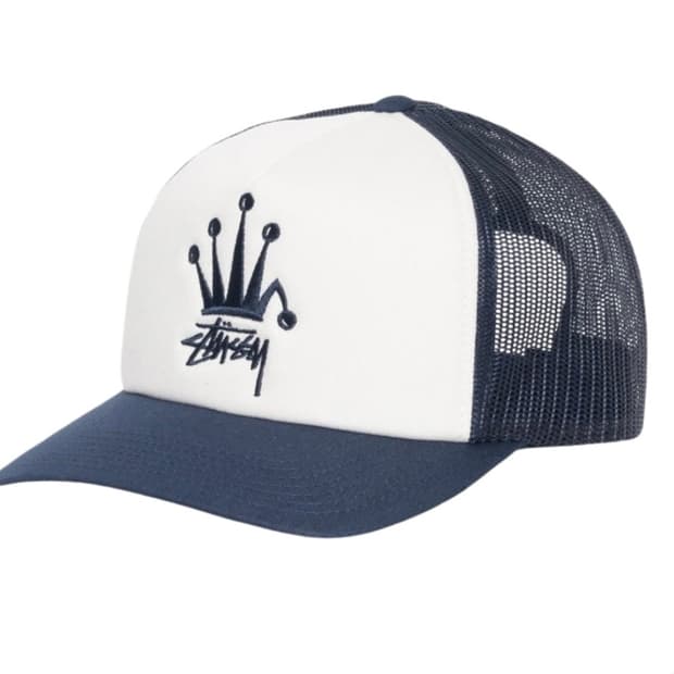 스투시 크라운 스탁 트러커 캡 네이비