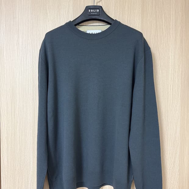 솔리드옴므/ 울 라운드니트 차콜/52(105-110)