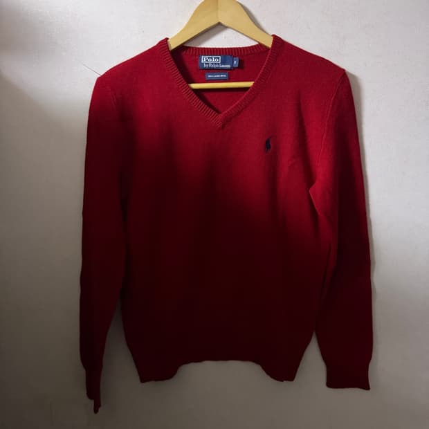 폴로 랄프로렌 브이넥 다크레드 램스울 니트S (55정도)