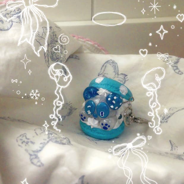 블루판다마카롱 키링(blue panda macaroon keyring)