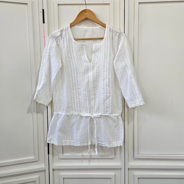 코튼 레이스 스트링 블라우스