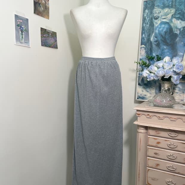 gray glitter long banding knit skirt