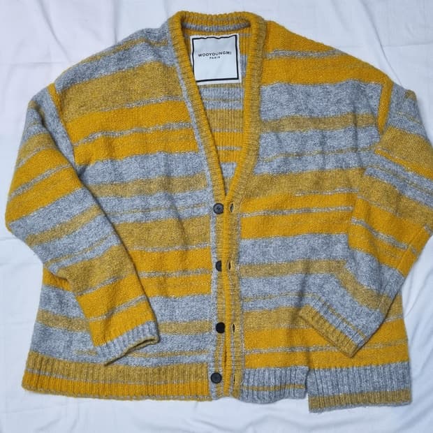 우영미 20AW 알파카 스트라이프 가디건 (옐로우/그레이)