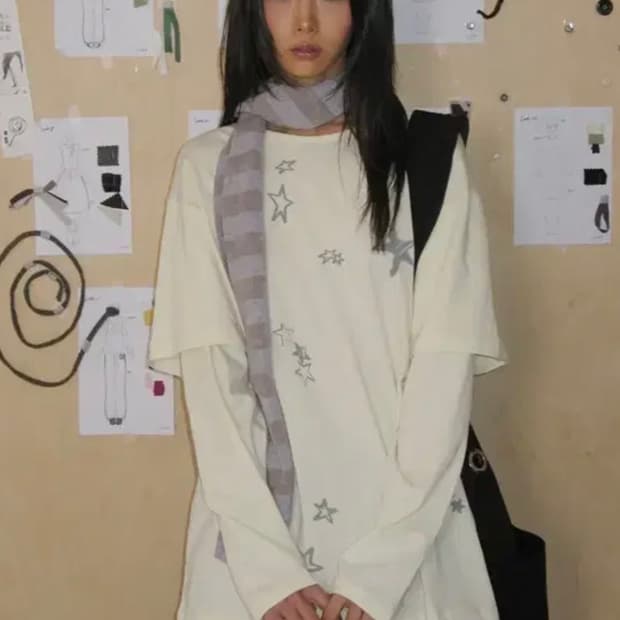 온스카 STARRY DOUBLE SLEEVE T (VANILLA