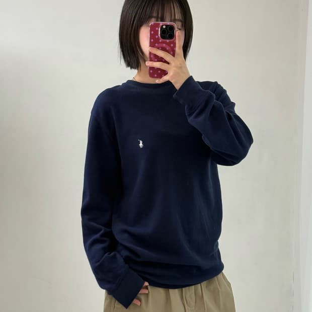 폴로 네이비 와플 니트 롱슬리브
