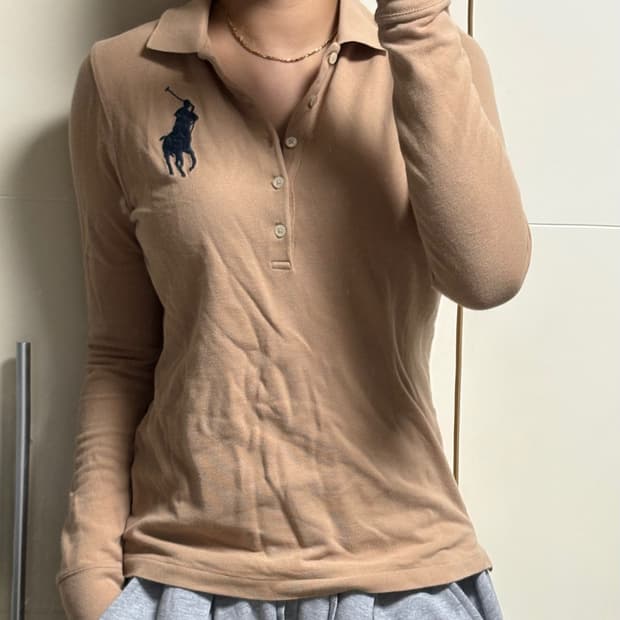 폴로 랄프로렌 빅포니 슬림핏 코코아 베이지 카라티 롱슬리브