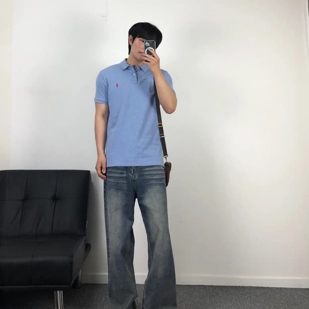 폴로 정품 스카이블루 레드포니 반팔 pk 티