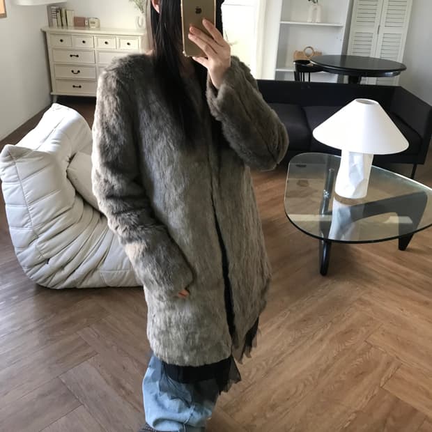 vintage collarless fur jacket