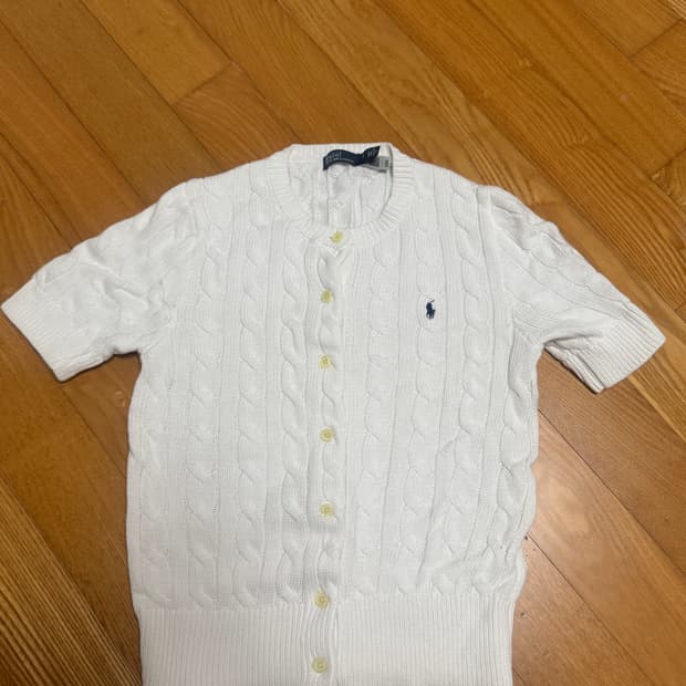 폴로 케이블 니트 반팔 가디건