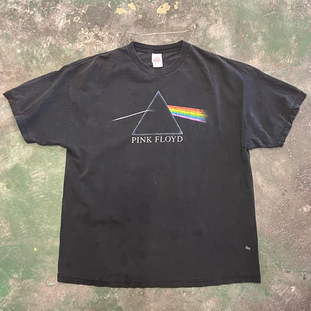 00's [2XL] 핑크플로이드 다크사이드 빈티지 티셔츠 블랙 페이딩