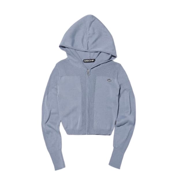미스치프 롬버스 니트 후드 집업 그레이시 블루 S