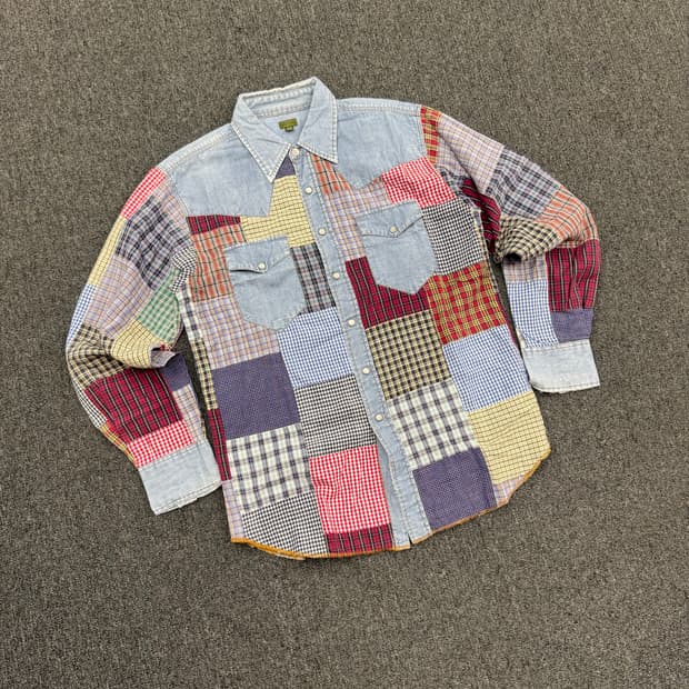 M)CORISCO 빈티지 패치워크 데님 셔츠