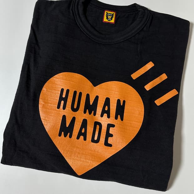 (XXL) 휴먼 메이드 하트 티셔츠 블랙 오렌지(시부야 파르코 매장 한정
