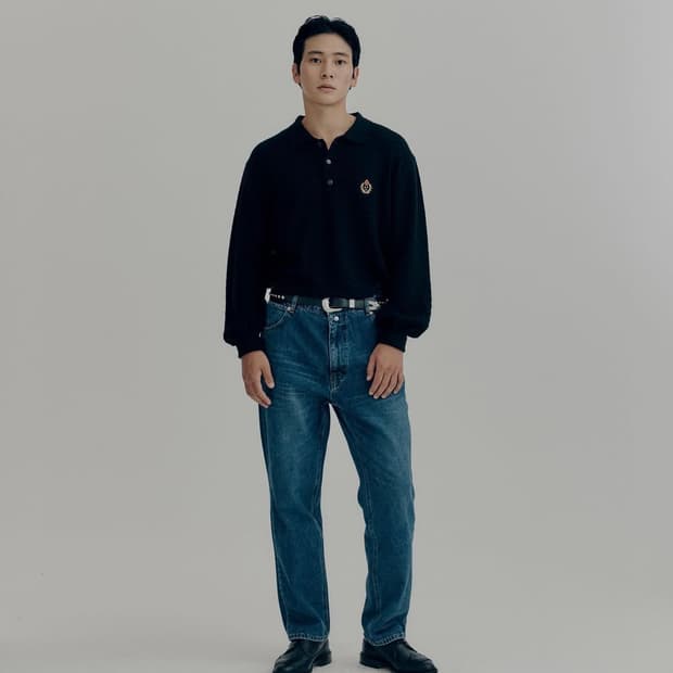 헤리티지플로스 스톤워시드 배기 진 블랙 S