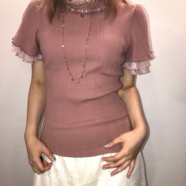 Axes femme 로즈 핑크 로걀 레이스탑