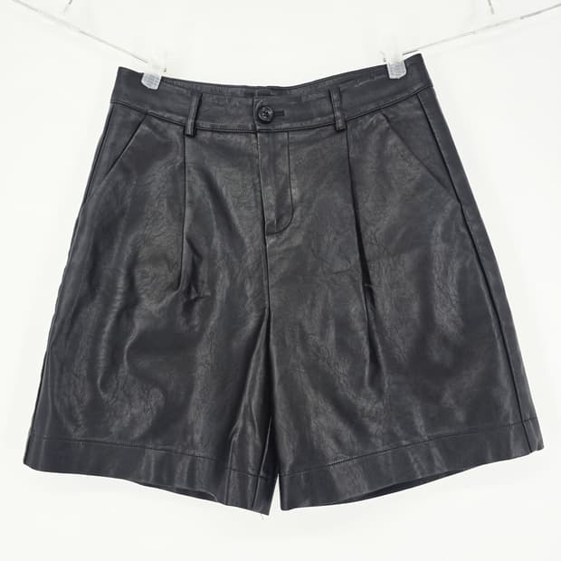 블랙 레더 반바지 숏팬츠