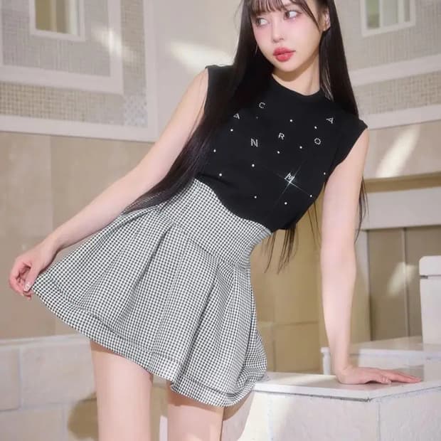 미셸마카롱 미각 체크 스커트 xs