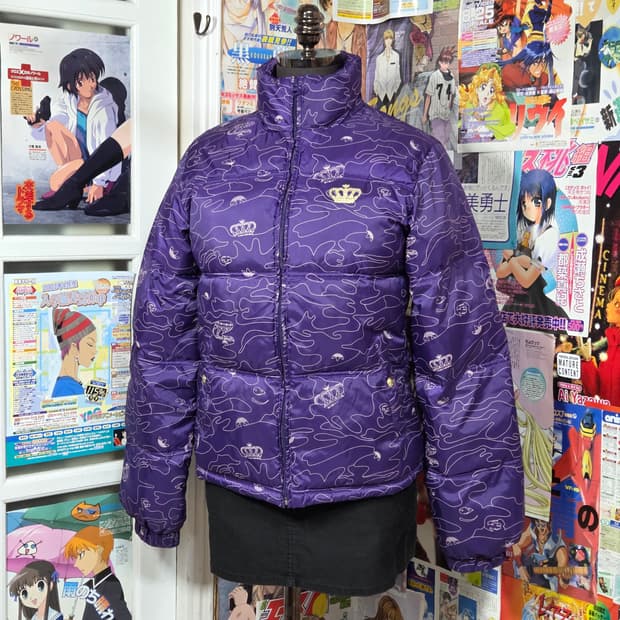 아디다스 퍼플 크라운 카모 패턴 걸스 패딩