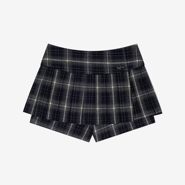 CHECK PLEATS MINI SKIRT SHORTS, NAVY