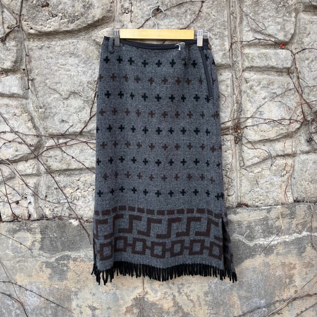 패턴 프린지 니트 히피 모리 보헤미안 울 롱 랩 에스닉 빈티지 여성 치마