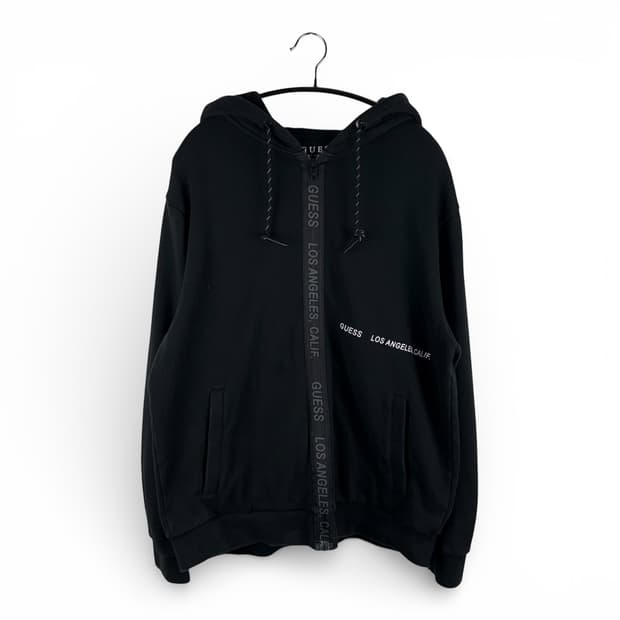 L) 게스 레터링 후드집업 블랙