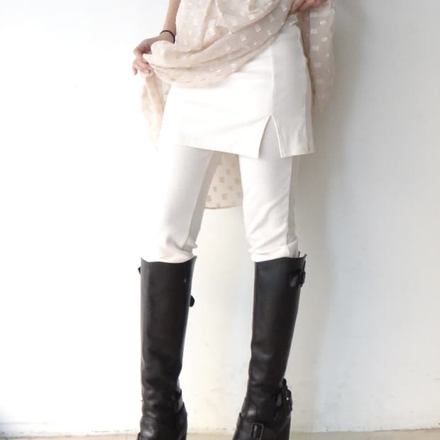 Rib skirt layered pants / ivory