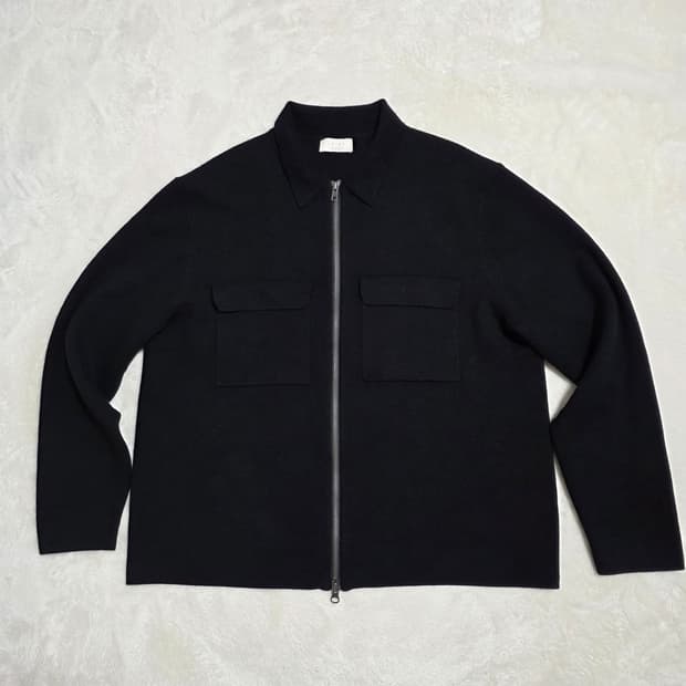 (L)LAINE 카라 포켓 집업 니트 자켓 블랙