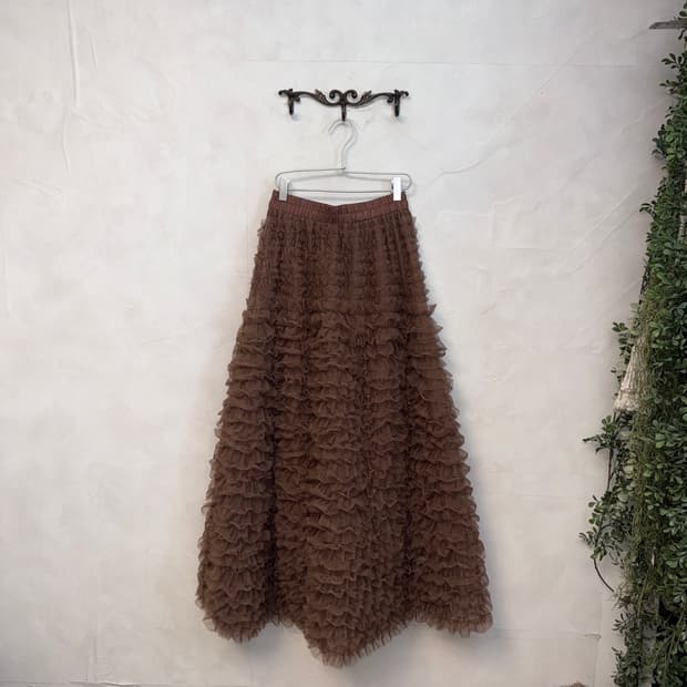 Cocoa brown frill ruffle volume tulle sk