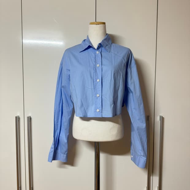크롭 오버핏 셔츠 소라색 블라우스