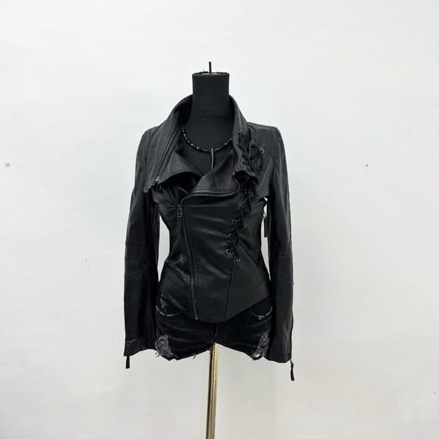 Asymmetry laceup leather jacket 가죽자켓