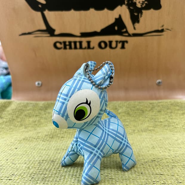 푸치 바비에 - 블루 체크 / 일본 빈티지 인형 키체인 키링