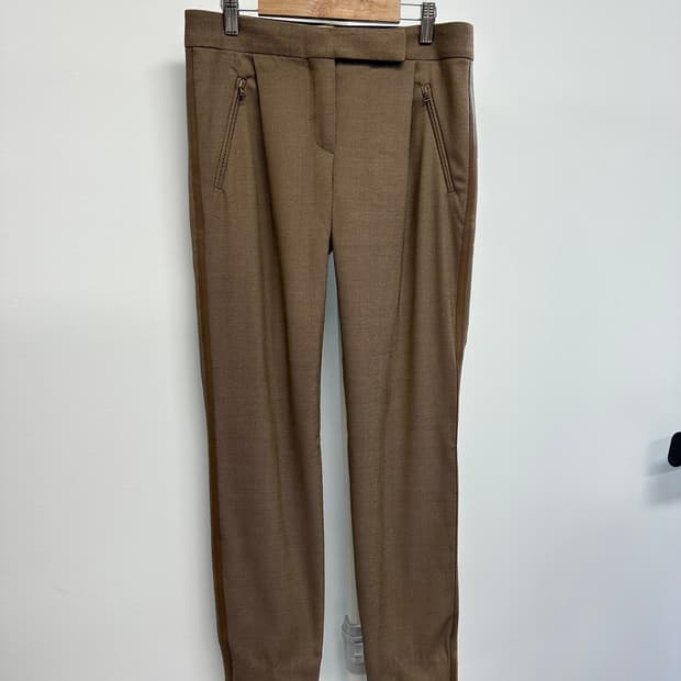 막스마라 사이드 가죽 버진울 슬랙스 팬츠