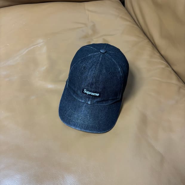 Supreme 슈프림 스몰 로고 데님 블랙 6패널 볼캡 모자 Black