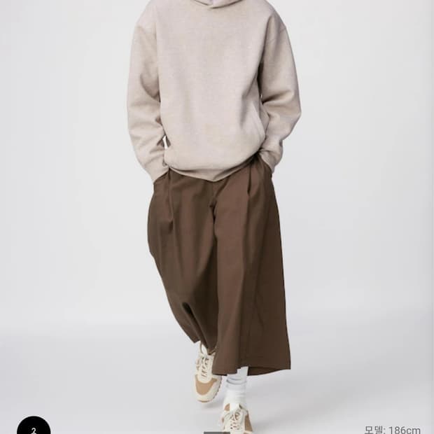 유니클로C 핀턱 와이드 코튼 큐롯팬츠 브라운 (XL)