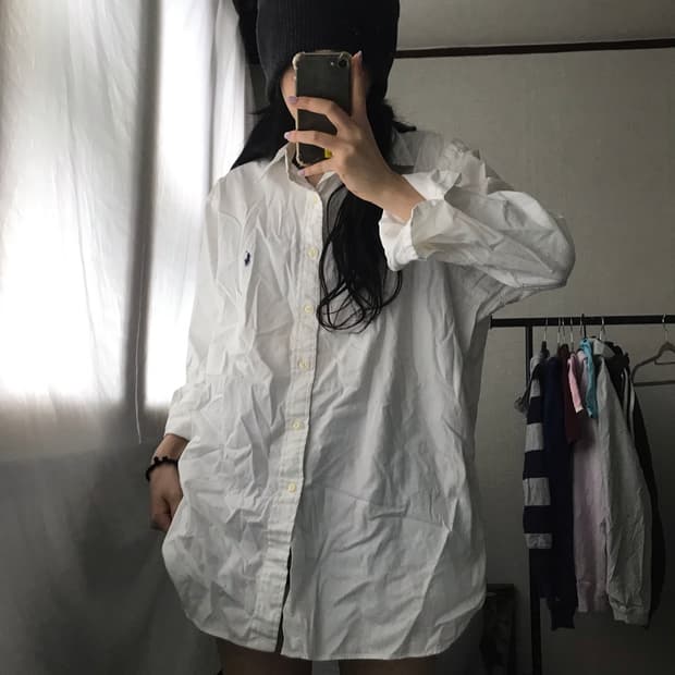폴로 화이트 오버핏 셔츠