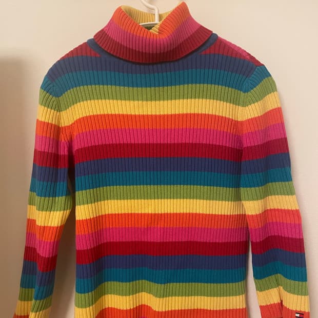 Tommy Hilfiger 레인보우 칠부 골지 니트
