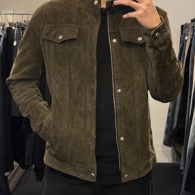 자라 돈피 가죽 카키 밀리터리 스웨이드 라이더 바이커 워크 오토바이할리