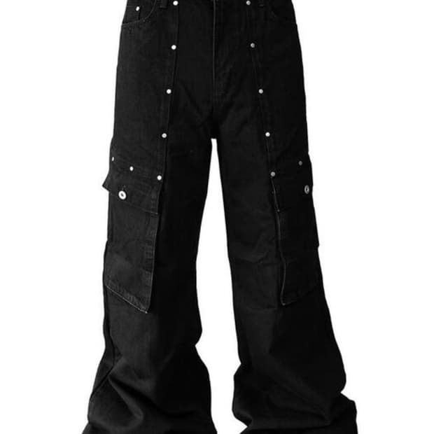 WIDE LEG STUD CARGO PANTS BLACK