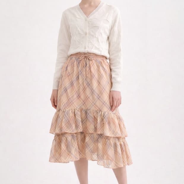 오즈세컨 티어드 밴딩 스커트 61사이즈(44사이즈)