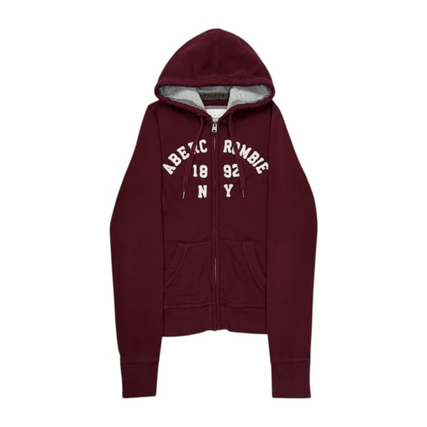 아베크롬비 빈티지 버건디 마룬 와인 딱붙핏 기모 후드집업 Y2K 자켓