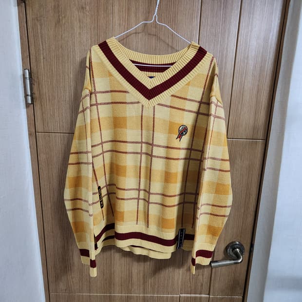 (M)여성 로맨틱크라운 브이넥 체크 니트