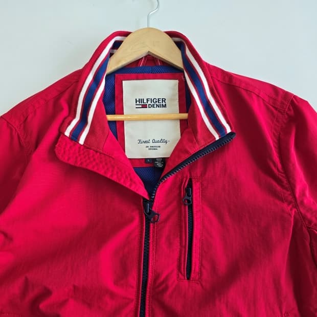 타미 힐피거 데님 나일론 블루종 자켓 레드 L