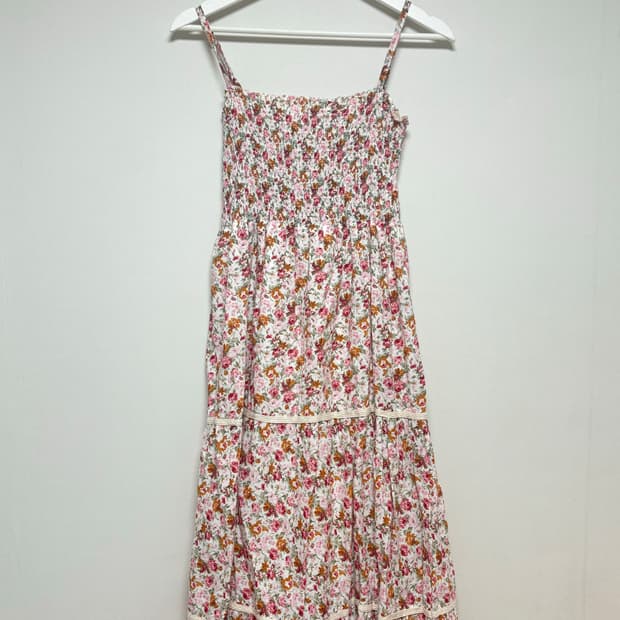 레드 핑크 플라워 롱원피스