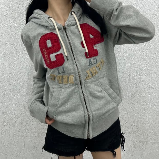 후아유 패치로고 그레이 후드 집업 L
